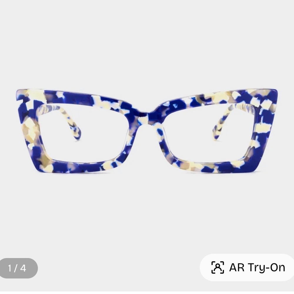 Blue And Cream Tortoiseshell Rectangular Cat-Eye … - image 1